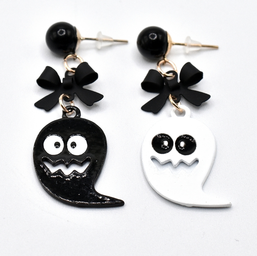 Black and White Ghost Earrings, Brand New